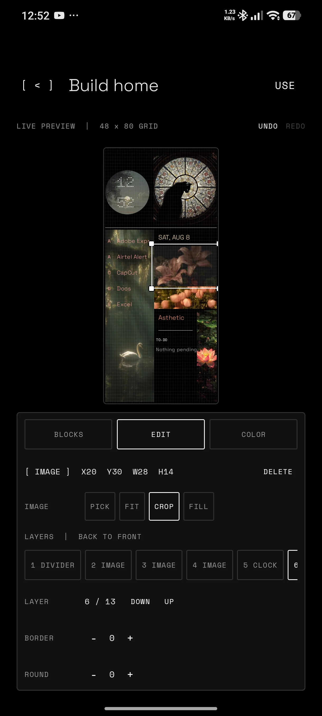 Minimalistic block editor used to create a custom Android Home layout