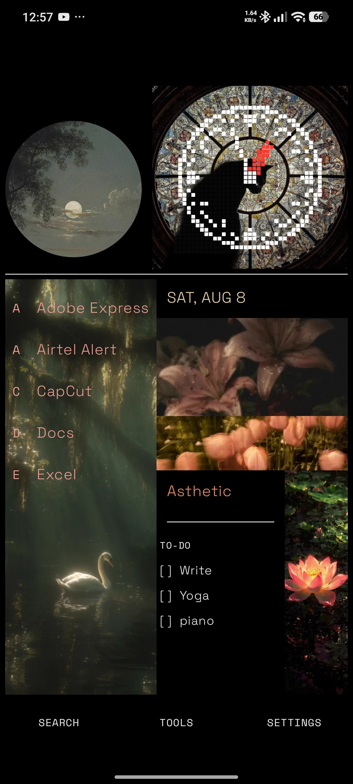 Custom aesthetic Android home screen made from blocks