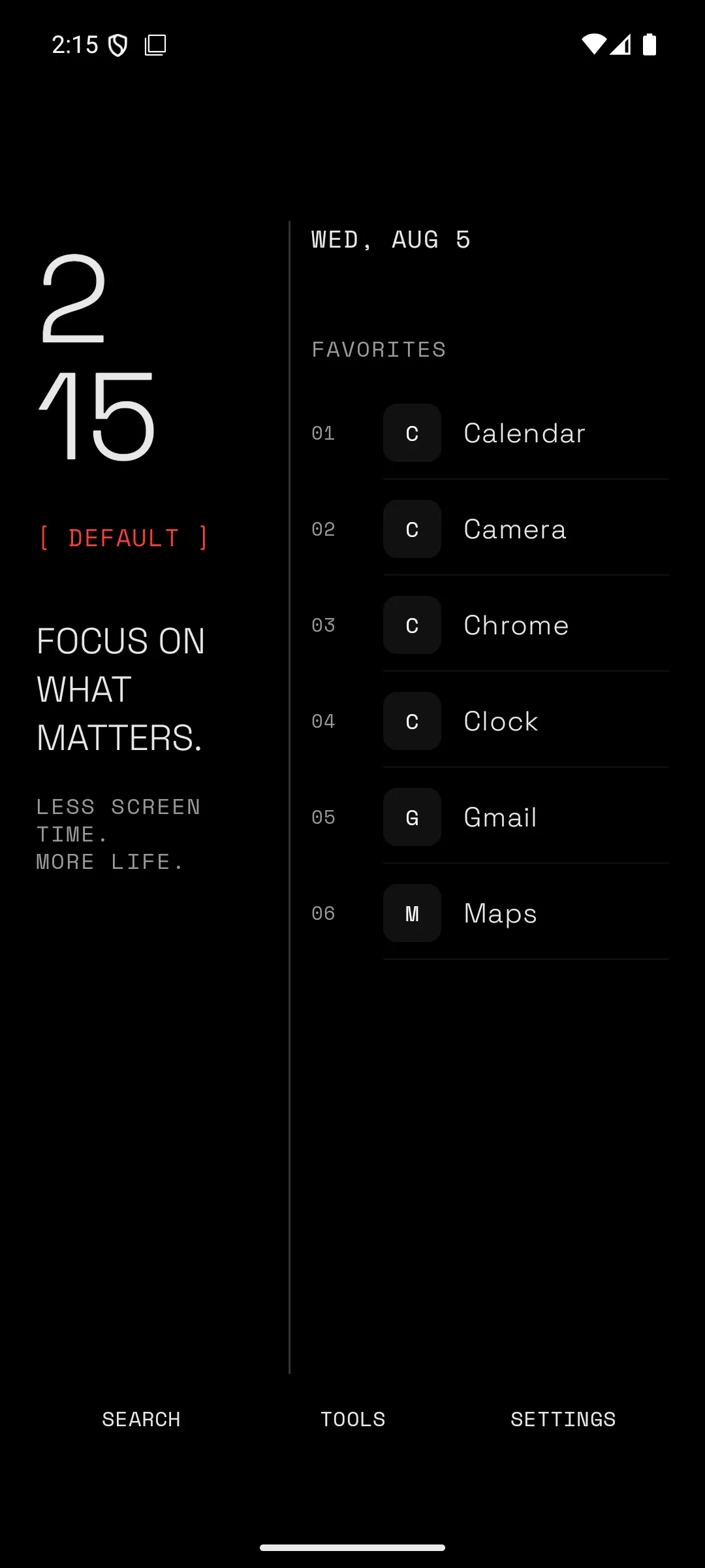 Quiet editorial Android home screen